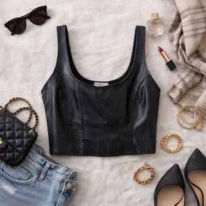 Altar’d State Black Faux Leather Crop Top Goth Whimsigoth Cosplay size Large